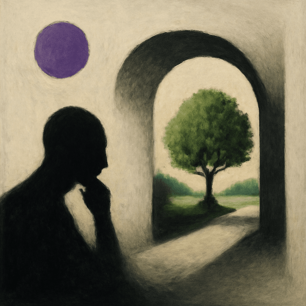 philosophical artwork for exploration about Discovering Tussenheid Hilvarenbeek: A Green Haven in the Netherlands — abstract symbolic, chiaroscuro, visual metaphor in profound contemplation, existential depth
