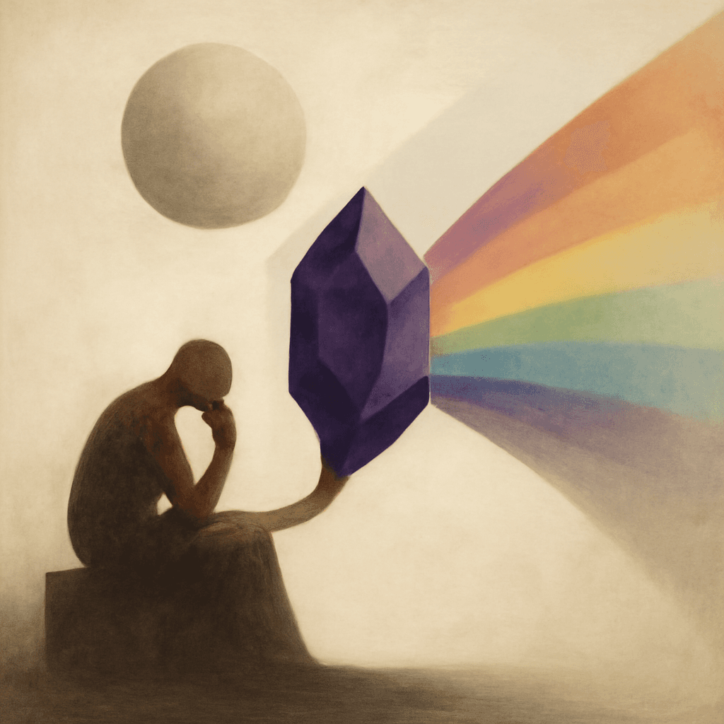 philosophical artwork for exploration about Decoding Matter: The Science of Spectroscopic Chemical Identification — abstract symbolic, chiaroscuro, visual metaphor in profound contemplation, existential depth